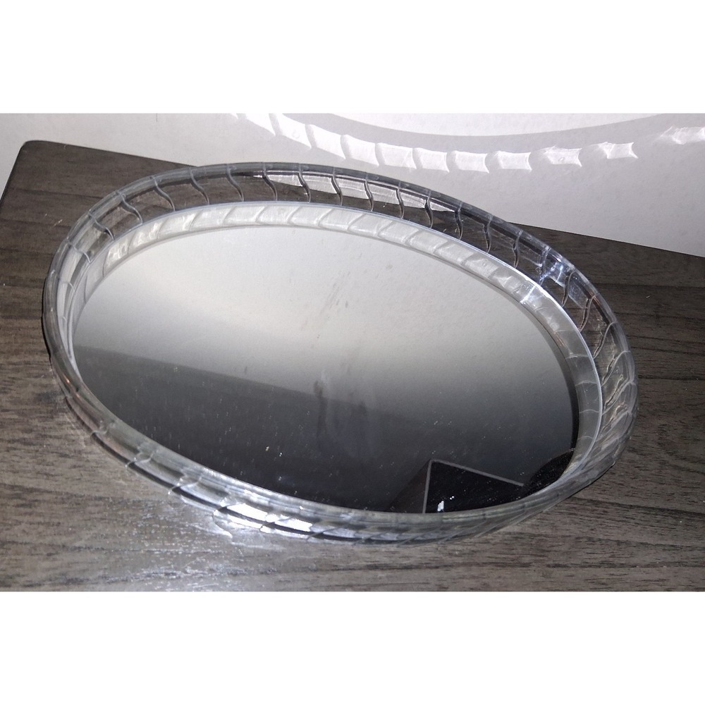 Vintage Style Oval Mirrored Vanity Tray Clear Acrylic Lucite 13" x 9"